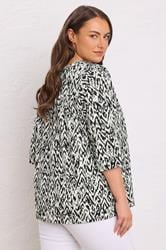 EVANS Plus Size Black Abstract Print Pleat Front Henley Top | Evans 3