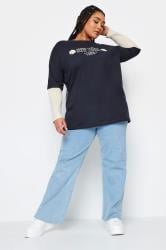 YOURS Plus Size Navy Blue 2 In 1 'New York' Print Top | Yours Clothing 2