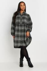 YOURS Plus Size Grey Check Print Shirt Dress | Yours Clothing 3