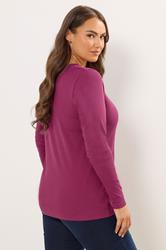 YOURS Plus Size Dark Pink Ribbed Scoop Neck Top | Yours Clothing 2