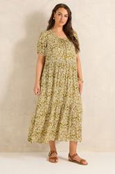 EVANS Curve Green Ditsy Floral Dress | Evans 3