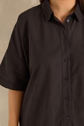 EVANS Plus Size Brown Cotton Boxy Collard Shirt | Evans  4