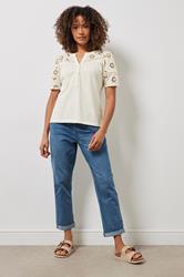 M&Co White Cotton Broderie Short Sleeve Blouse | M&Co 4