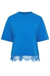 LIMITED COLLECTION Curve Cobalt Blue Lace Hem T-Shirt