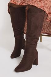 Chocolate Brown Faux Suede Heeled Knee High Boot In Extra Wide EEE Fit | Yours Clothing 2