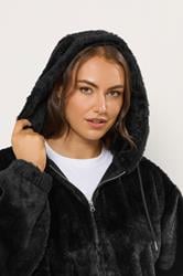 YOURS Plus Size Black Faux Fur Hooded Jacket | Yours Clothing 5