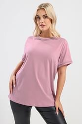 YOURS Plus Size Pink Pearl Trim T-Shirt | Yours Clothing 3
