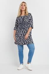 YOURS Plus Size Navy Blue Leopard Heart Embellished Top | Yours Clothing 2