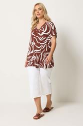 YOURS Plus Size Brown Abstract Print T-Shirt | Yours Clothing 1