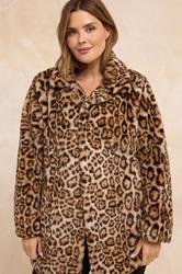EVANS Plus Size Natural Brown Leopard Print Faux Fur Coat | Evans 1