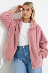 YOURS Plus Size Dusky Pink Faux Fur Fleece Jacket | Yours Clothing 3