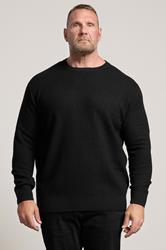BadRhino Big & Tall Black Waffle Crew Neck Jumper | BadRhino 2