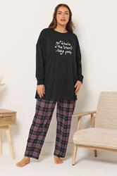 YOURS Plus Size Black Check Wide Leg Pyjama Bottoms | Yours Clothing 1