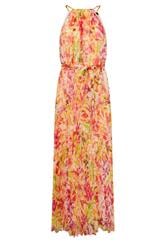 STAR Yellow Floral Metallic Pleated Dress