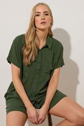 LTS Tall Khaki Green Cotton Crinkle Shirt | Long Tall Sally 2
