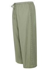 YOURS Plus Size Khaki Green Crochet Detail Linen Trousers | Yours Clothing 6