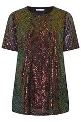 YOURS LONDON Plus Size Black Multicoloured Sequin T-Shirt | Yours Clothing 5