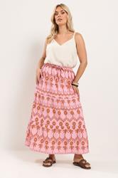 YOURS Plus Size Pink Palm Tree Printed Skirt | Yours Clothing 3