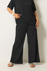 YOURS Plus Size Black Bubble Texture Wide Leg Trousers | Yours Clothing 3