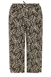 EVANS Curve Brown Leaf Print Linen Cropped Trousers