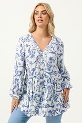 YOURS Plus Size Blue Paisley Print Ruffle Blouse | Yours Clothing 3