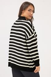 YOURS Plus Size Black Scallop Stripe Quarter Zip Jumper | Yours Clothing 4
