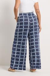 YOURS Plus Size Navy Blue Floral Check Trousers | Yours Clothing 2