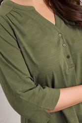 EVANS Plus Size Khaki Green Pleat Front Henley Top | Evans 4