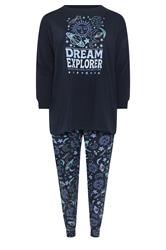 YOURS Plus Size Navy Blue 'Dream Explorer' Cuffed Pyjama Set | Yours Clothing 6