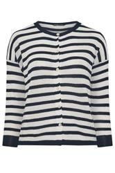 YOURS Curve Navy Blue Stripe Knitted Cardigan
