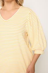 YOURS Plus Size Yellow Stripe Balloon Sleeve Top | Yours Clothing 4