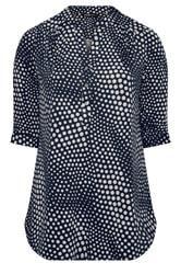 YOURS Curve Navy Blue Polka Dot Half Placket Shirt