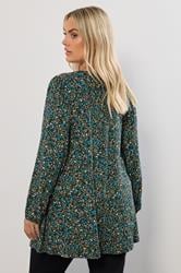 YOURS Plus Size Green & Blue Ditsy Floral Print Pleat Front Top | Yours Clothing 2