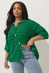 LIMITED COLLECTION Plus Size Green Button Through Crochet Shirt | Yours Clothing 1