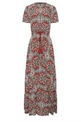 LTS Tall Rust Orange Tile Print Tie Waist Maxi Dress