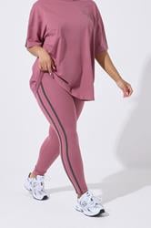 YOURS ACTIVE Plus Size Pink Side Stripe Leggings | Yours Clothing 2