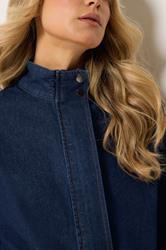 LTS Tall Women's Blue Denim Funnel Neck Bomber Jacket | Long Tally Sally 4
