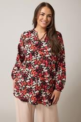 EVANS Plus Size Orange Ditsy Floral Tie Neck Top | Evans 1