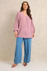EVANS Plus Size Pink Pleat Front Long Sleeve Blouse | Evans 1