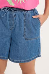 YOURS Plus Size Blue Denim Tie Waist Shorts | Yours Clothing 4