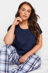 YOURS Plus Size Navy Blue Woven Check Pyjama Set | Yours Clothing 4