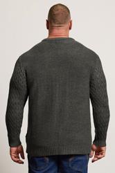 BadRhino Big & Tall Charcoal Grey Crew Neck Cable Knit Jumper | BadRhino 2