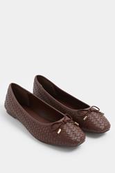 LTS Chocolate Brown Woven Ballerina Pumps In Standard Fit