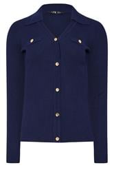 LTS Tall Navy Blue Ribbed Button Detail Top | Long Tall Sally 5