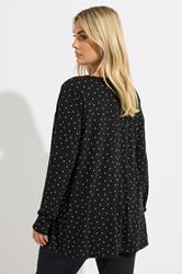 YOURS Plus Size Black Polka Dot Ribbed Button Top | Yours Clothing 4
