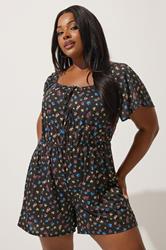 LIMITED COLLECTION Plus Size Black Ditsy Floral Playsuit | Yours Clothing 1