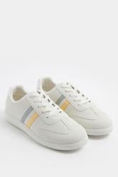 White & Yellow Retro Stripe Trainers In Extra Wide EEE Fit