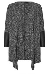 YOURS Plus Size Grey Ribbed Faux Leather Sleeve Cardigan | Yours Clothing 5