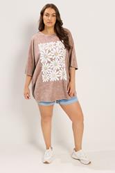 YOURS Plus Size Pink Acid Wash Boxy Daisy Print T-Shirt | Yours Clothing 1