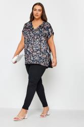 YOURS Plus Size Black Floral Front T-Shirt | Yours Clothing 2